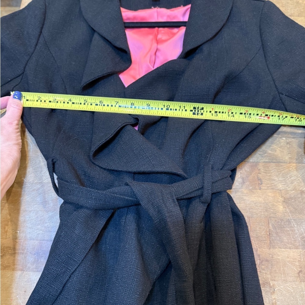 Lilly Pulitzer Ruffle Black Trench Coat with Pink Lining - Picture 13 of 16
